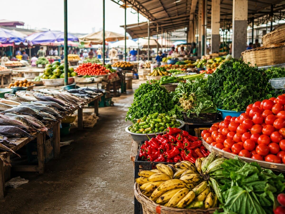 Fresh food stalls at Lekki–Ajah Market