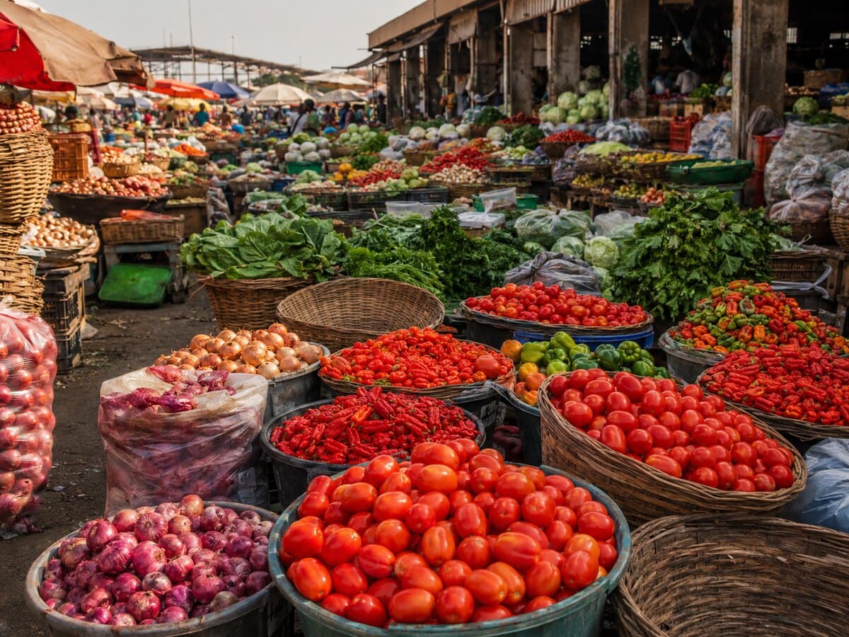 Fresh food stalls at Mile 12 Market